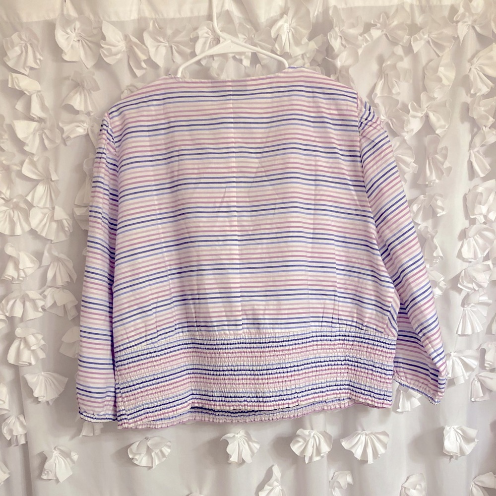 NWT Lane Bryant smocked 3/4 stripe top size 20. Purple blue white. - Picture 5 of 13